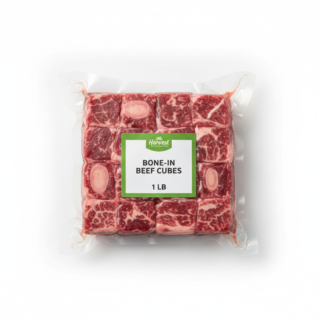 1 Pound Bone-In Beef Cubes Pack - No Halal Sign