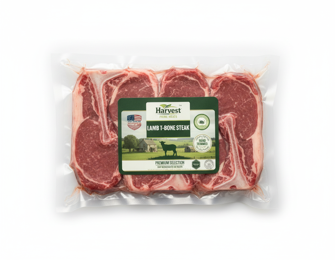 4 Lamb T-Bone Steaks - Overhead View