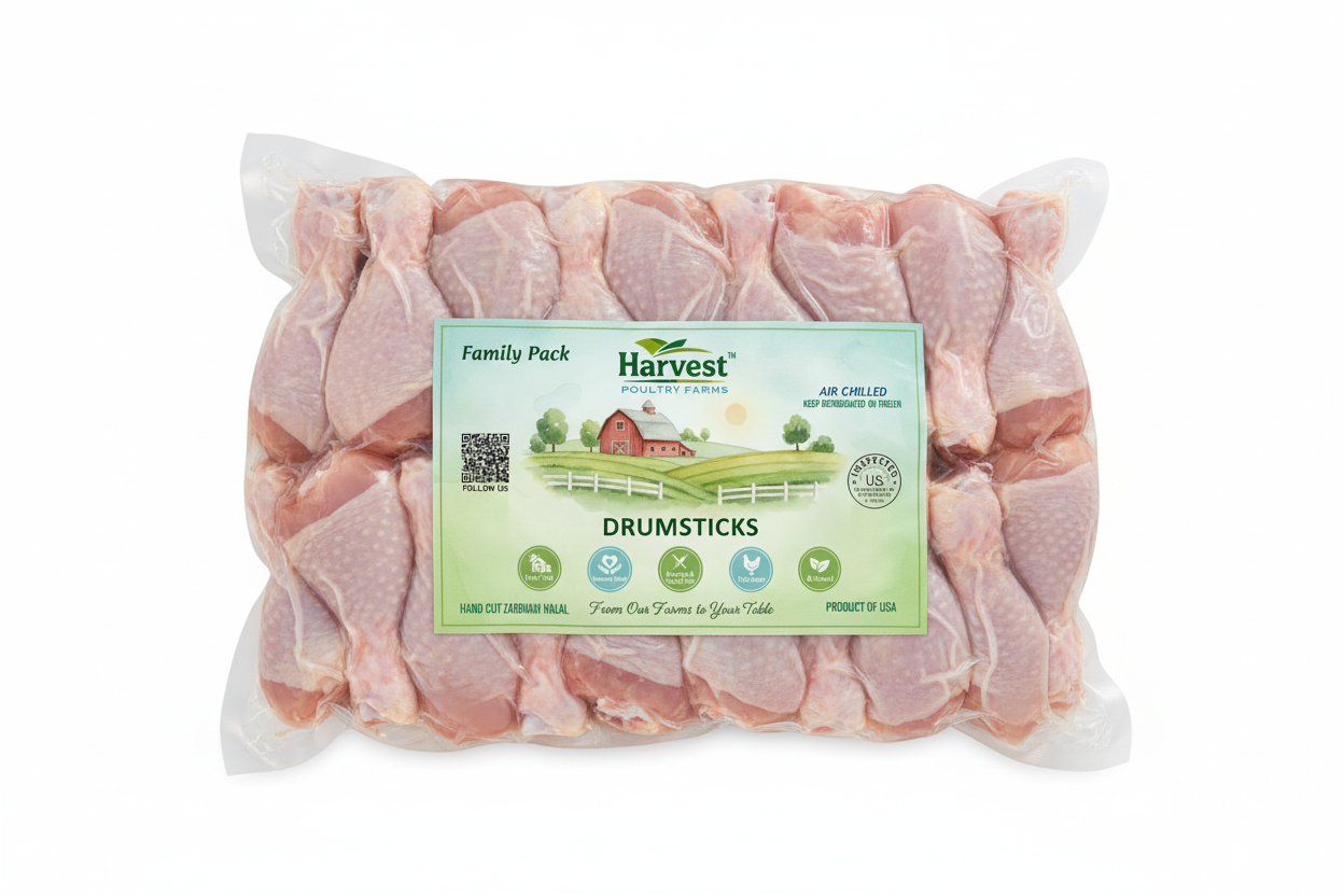 Drumsticks Family Pack with Harvest Poultry label