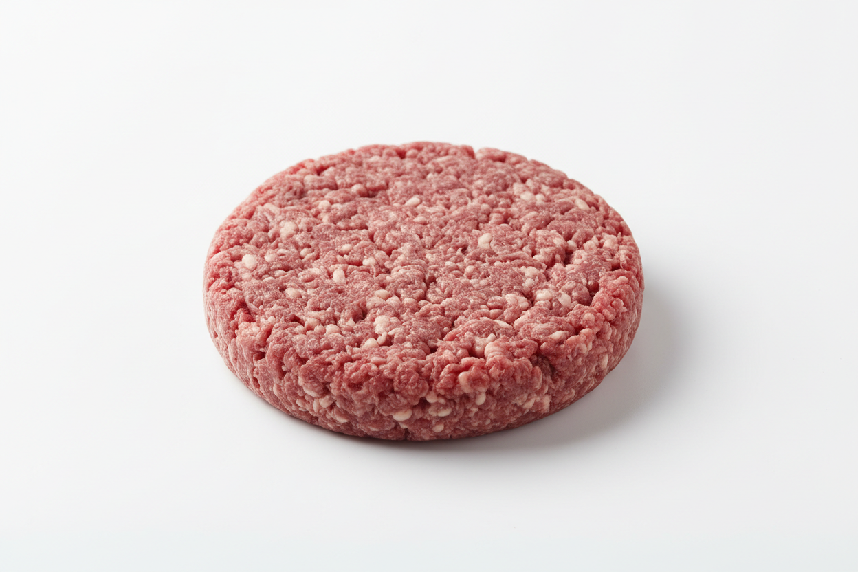 Raw 8 ounce beef patty