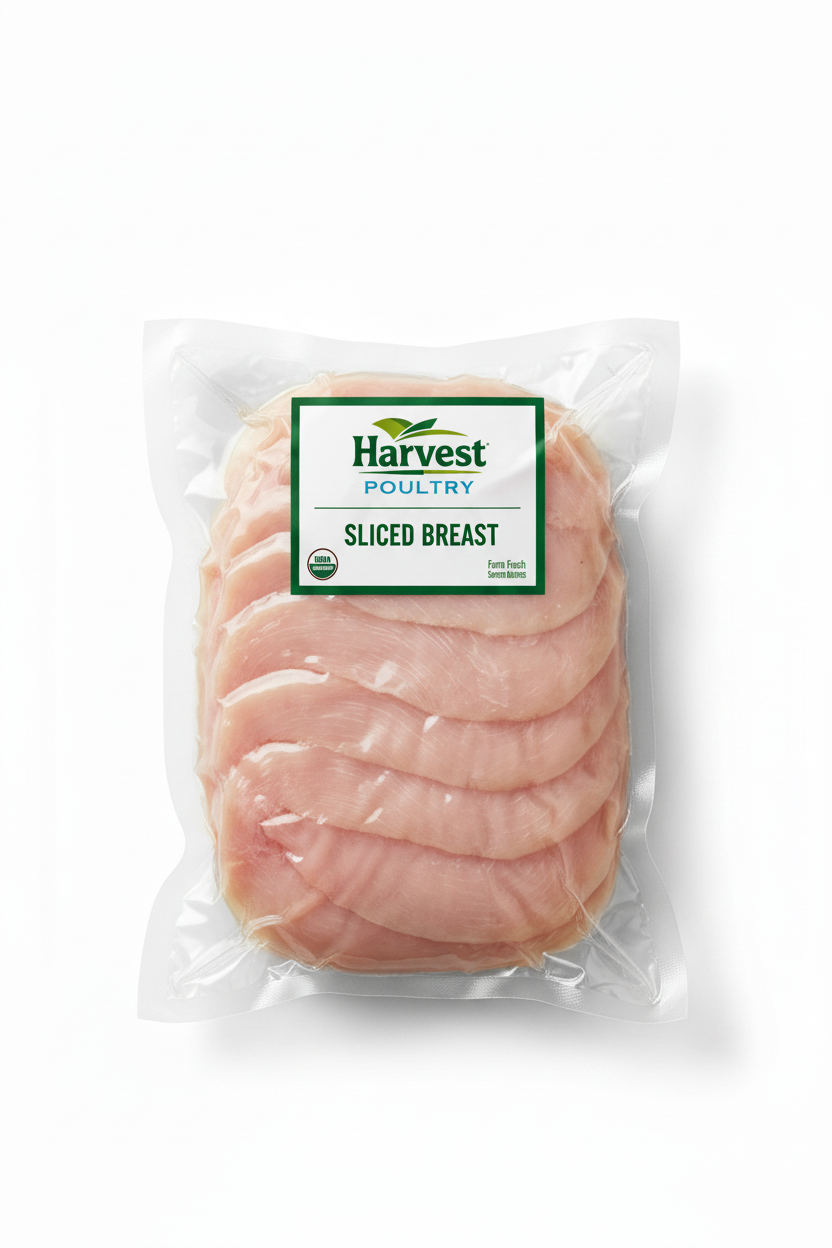 Sliced Breast with Harvest Poultry label