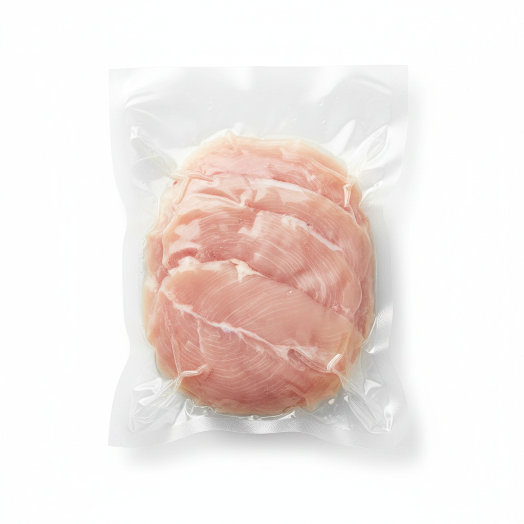 Ultra-realistic vacuum sealed thin sliced chicken