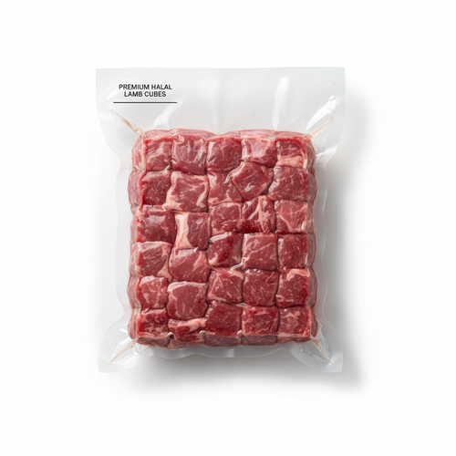 Vacuum-sealed boneless lamb cubes