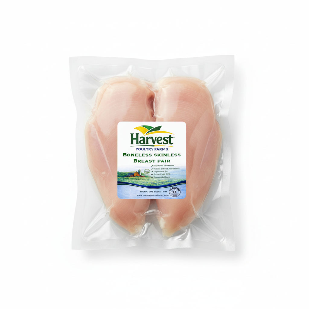 Vacuum Sealed Boneless Skinless Chicken Breast Pair with Small Label