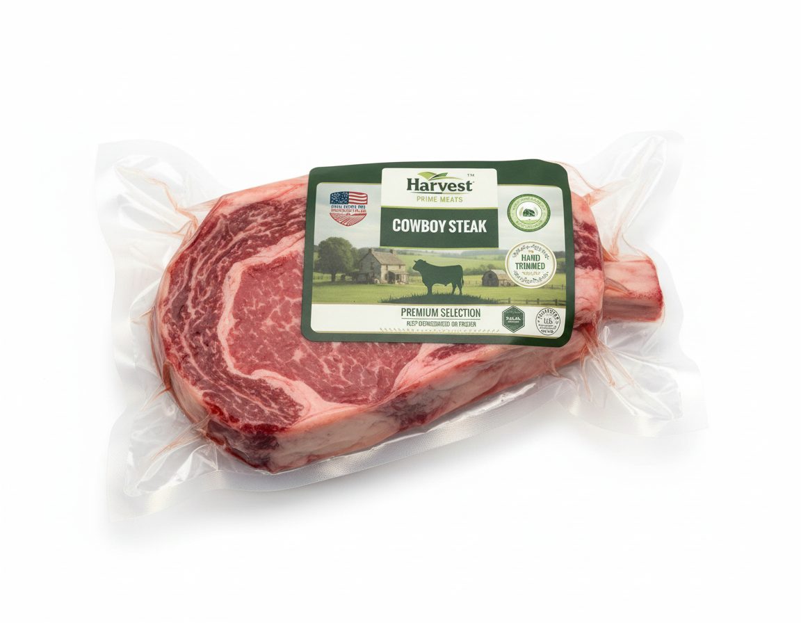 Vacuum Sealed Cowboy Steak with Label