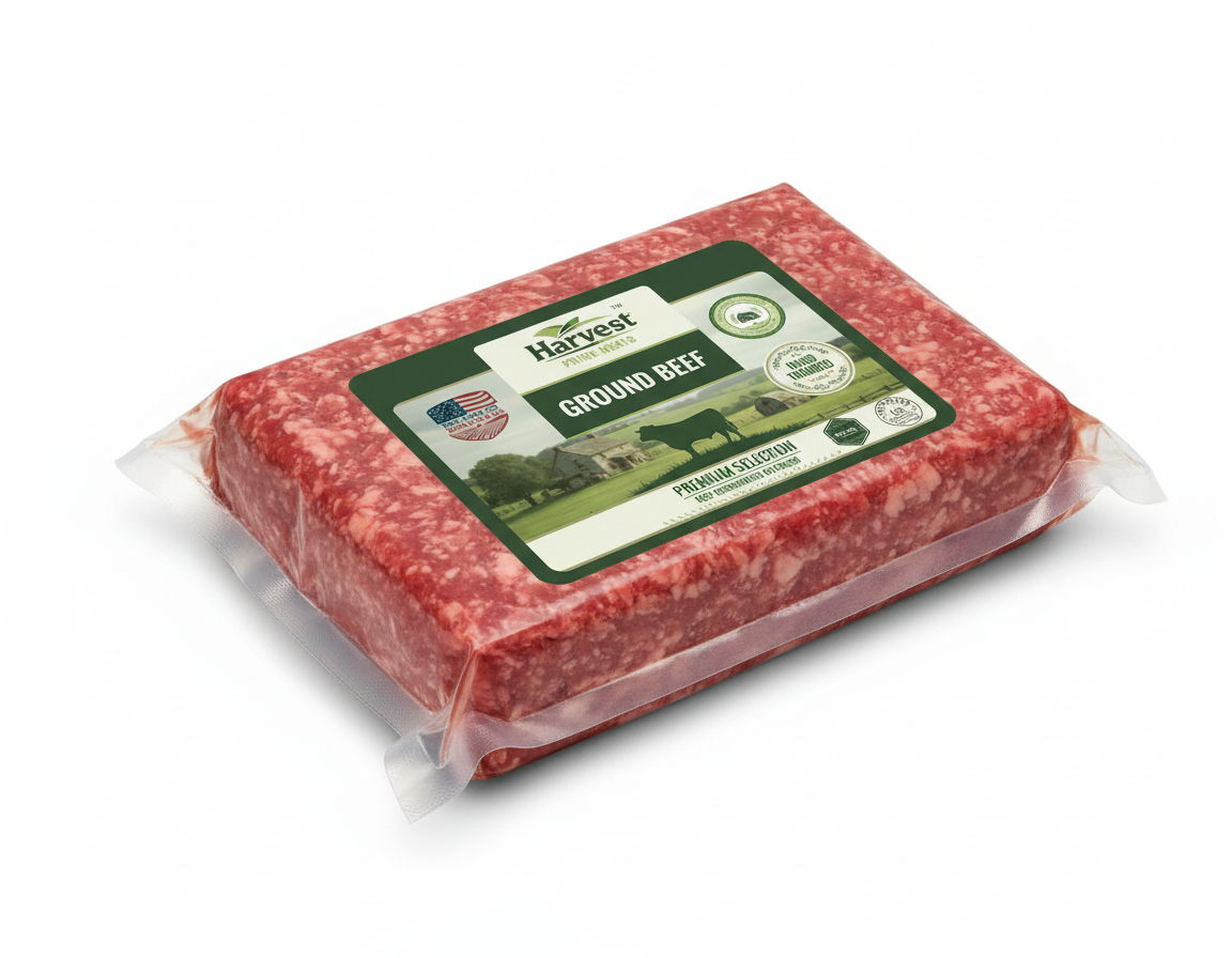 Vacuum-sealed ground beef with 20% label size