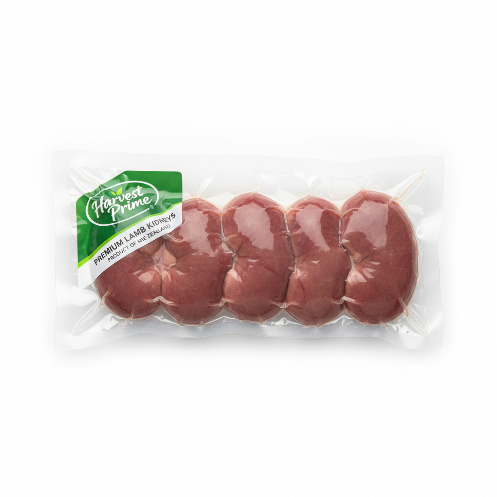 Vacuum-sealed pack of five lamb kidneys with Harvest Prime label