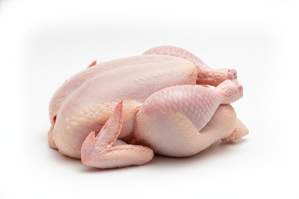 Whole chicken on white background